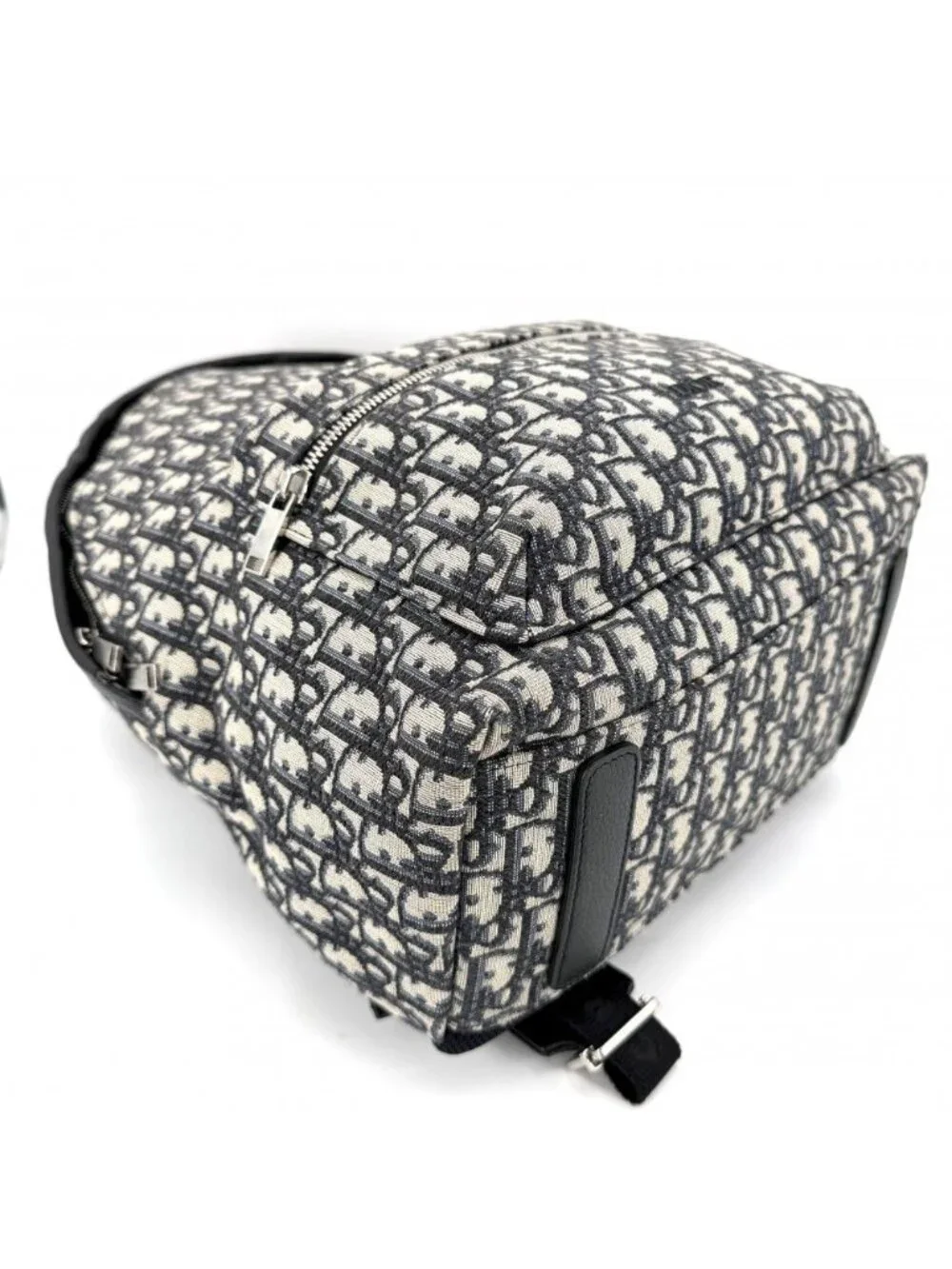 Dior Backpack Oblique Rider Canvas Leather Beige Navy Silver